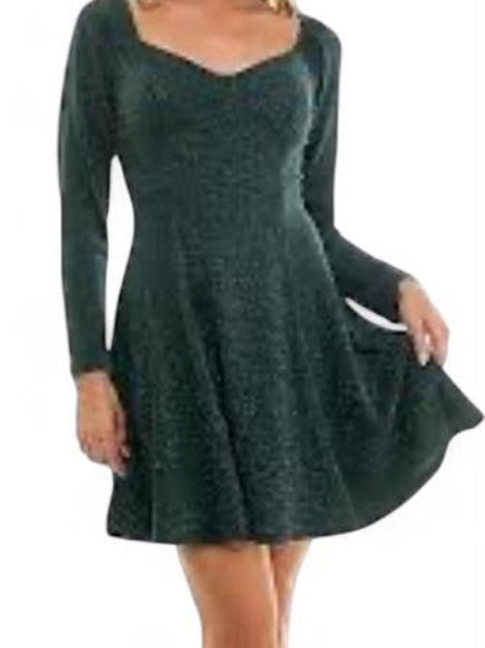 Lily Rose Long Sleeve Fit-and-Flare Dress in Forest Green